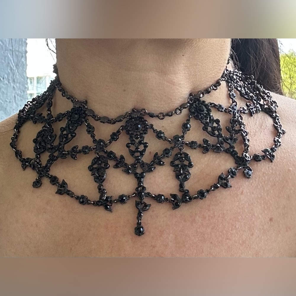 Vintage Black Crystal Goth/Victorian Statement Choker Necklace